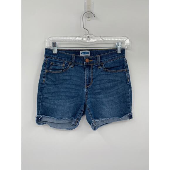 Old Navy Midi Frayed Dark Wash Denim Shorts Girls's 12 - Picture 1 of 8